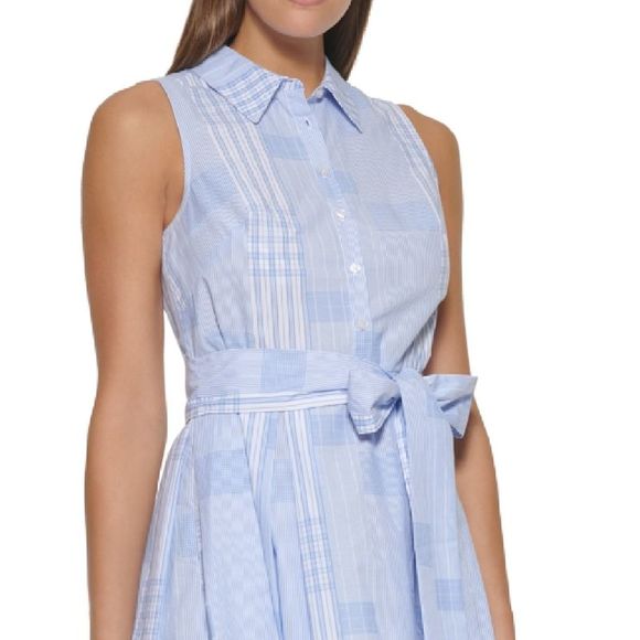 Tommy Hilfiger Women's Sleeveless Patchwork Shirtdress Blue Size 8 - Picture 2 of 3